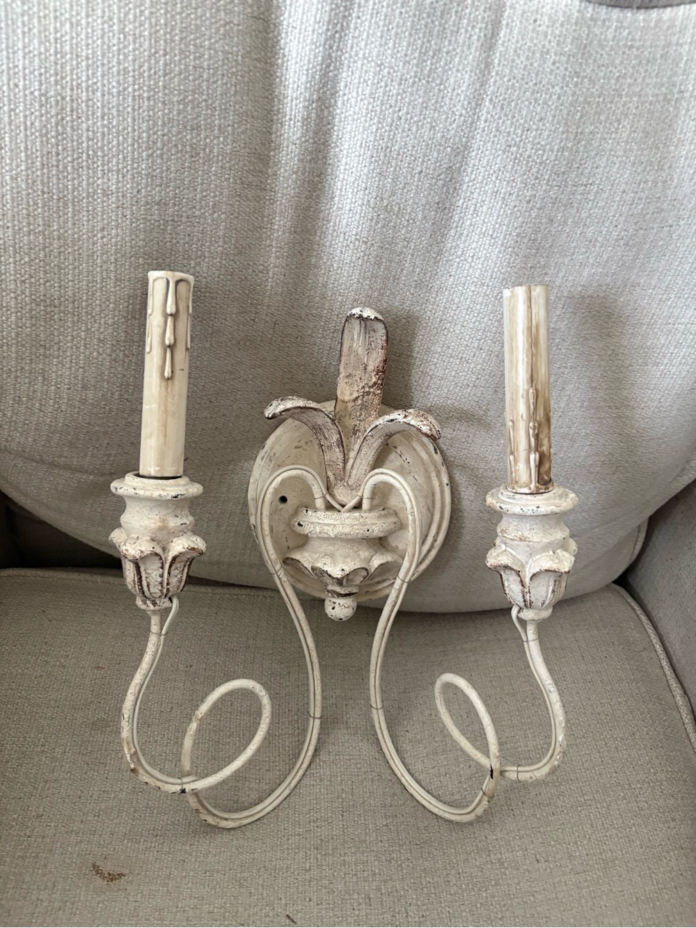 Vintage-Style French Country Ivory Double Arm Wall Sconce